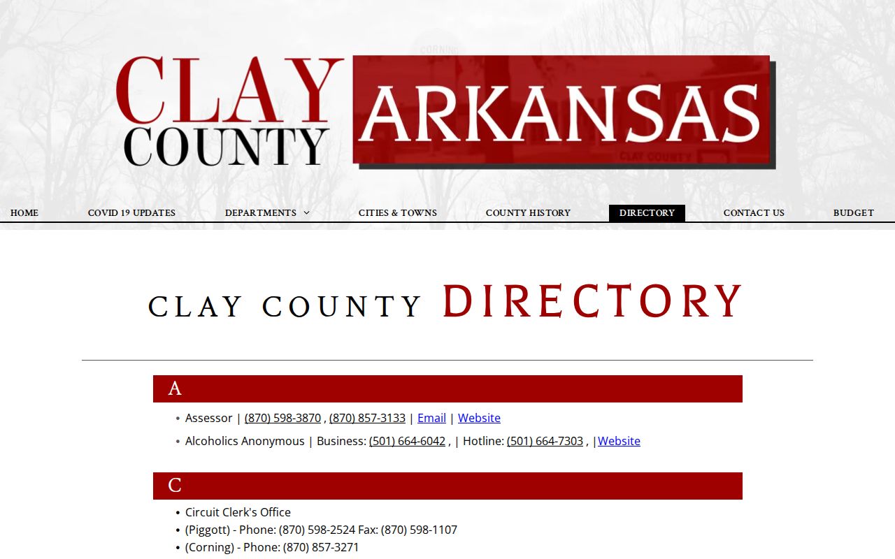 Clay County official directory for arrest and jail contacts