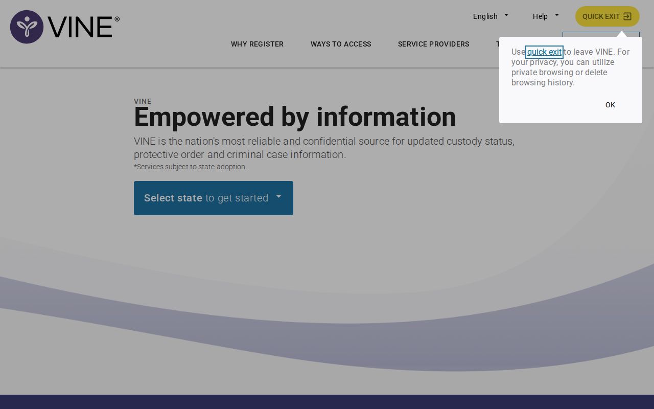 VINELink interface for a Clay County arrest custody check